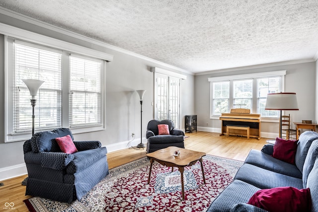 4904 N Washington Blvd, Indianapolis, IN 46205 - living room featuring plenty of natural light, wood finished floors, ornamental molding, and a textured ceiling