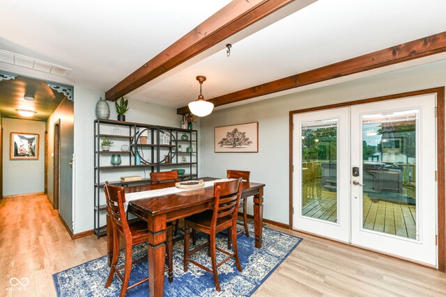 1624 Riley Rd, Lebanon, IN 46052 - dining space with light wood-style floors, beamed ceiling, and french doors