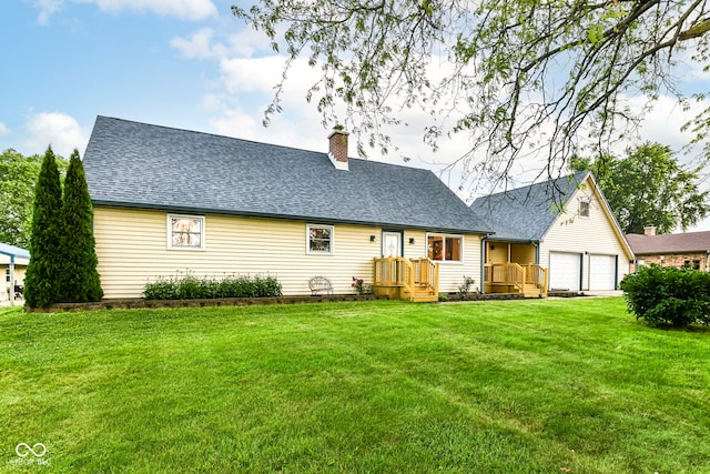 1624 Riley Rd, Lebanon, IN 46052 - rear view of house with roof with shingles, a chimney, and a yard