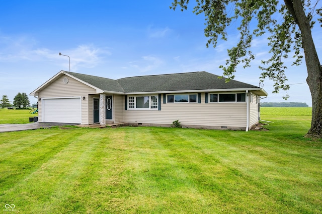 10500 S County Road 200 W, Muncie, IN 47302 - ranch-style house featuring driveway, an attached garage, crawl space, a front lawn, and a shingled roof