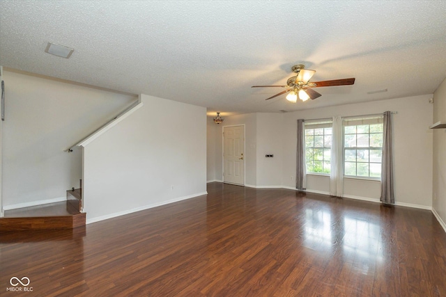 14523 Lee Stewart Ln, Fishers, IN 46038 - unfurnished living room with ceiling fan, wood finished floors, and a textured ceiling