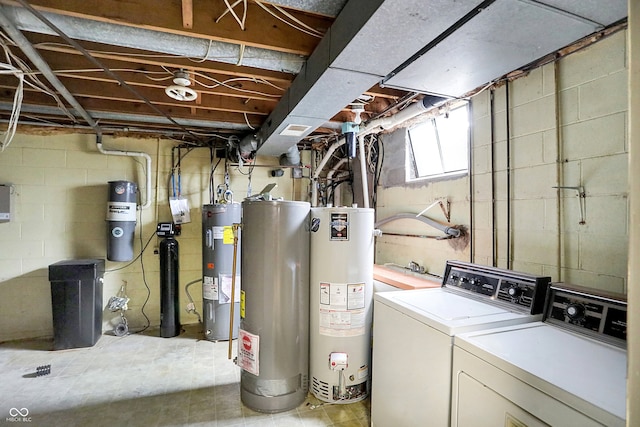 7165 W State Road 252nd Rd W, Edinburgh, IN 46124 - basement featuring water heater, electric water heater, and washer and clothes dryer