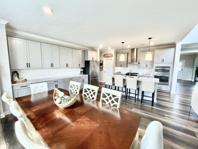 4281 Viewforth Ln, Bargersville, IN 46106 - dining space featuring dark wood-type flooring, recessed lighting, and crown molding