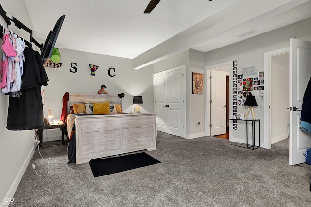 5386 W 1100, Fountaintown, IN 46130 - carpeted bedroom with baseboards and a ceiling fan