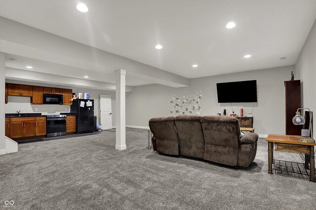5386 W 1100, Fountaintown, IN 46130 - carpeted living room with recessed lighting
