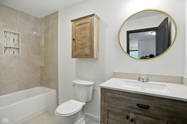 3210 Hovey St, Indianapolis, IN 46218 - bathroom with vanity, tile patterned floors, and shower / bath combination