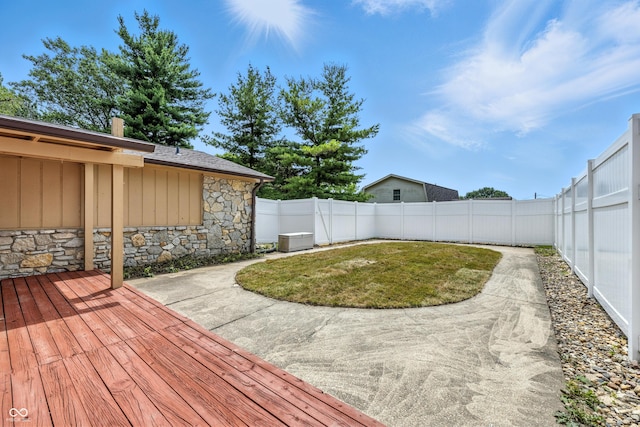 5982 Oak Hill E Dr, Plainfield, IN 46168 - fenced backyard with a wooden deck and a patio
