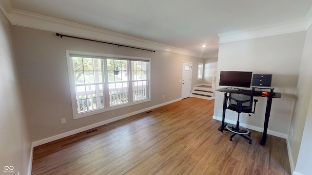 9831 Deering St, Fishers, IN 46037 - office area featuring ornamental molding and light wood-style flooring