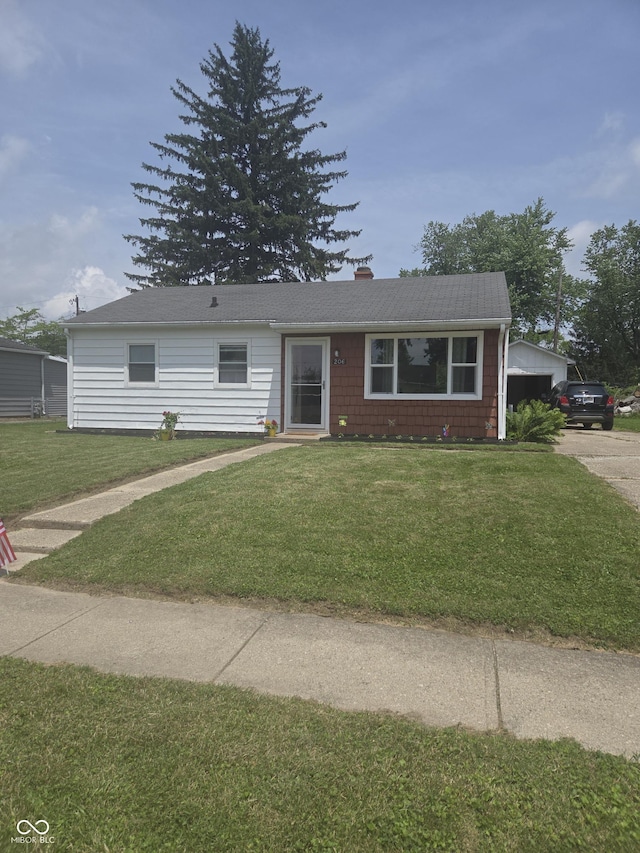 206 Allen Ln, Greenfield, IN 46140 - ranch-style house with a chimney and a front lawn