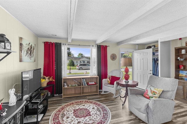 206 Allen Ln, Greenfield, IN 46140 - living area with beam ceiling, plenty of natural light, and wood finished floors