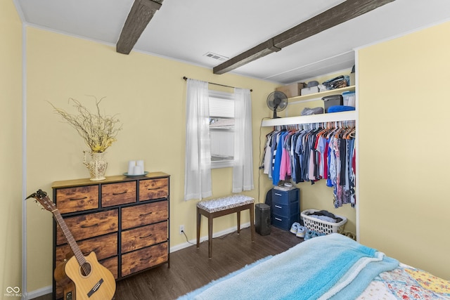 206 Allen Ln, Greenfield, IN 46140 - bedroom with wood finished floors, beamed ceiling, and a closet