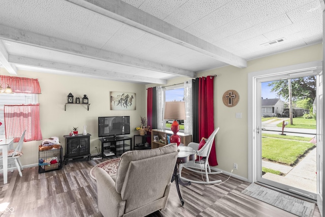 206 Allen Ln, Greenfield, IN 46140 - living area with beam ceiling and wood finished floors