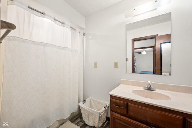 155 Hoover Dr, Princes Lakes, IN 46164 - full bath featuring vanity, a shower with shower curtain, and ceiling fan