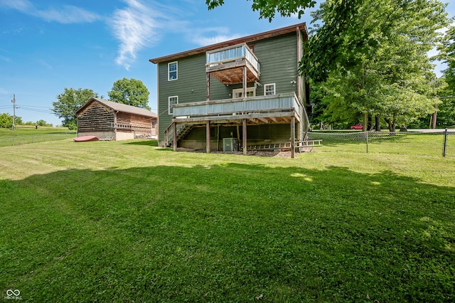 155 Hoover Dr, Princes Lakes, IN 46164 - rear view of house featuring stairway and a deck