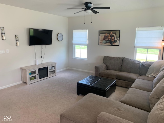7270 W Stone Pass, New Palestine, IN 46163 - carpeted living area with baseboards and a ceiling fan