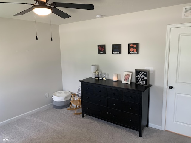 7270 W Stone Pass, New Palestine, IN 46163 - bedroom with light colored carpet and a ceiling fan