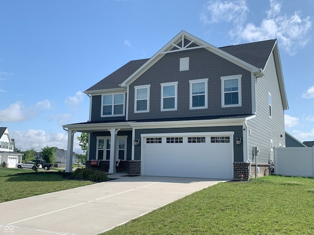 7270 W Stone Pass, New Palestine, IN 46163 - craftsman-style house featuring a garage, covered porch, concrete driveway, and brick siding