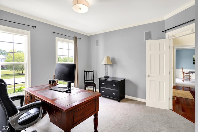 10587 Proposal Pointe Way, Fishers, IN 46040 - office area featuring crown molding and light colored carpet