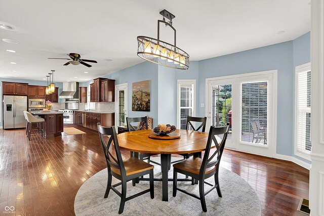 10587 Proposal Pointe Way, Fishers, IN 46040 - dining area with hardwood / wood-style flooring, a ceiling fan, and recessed lighting