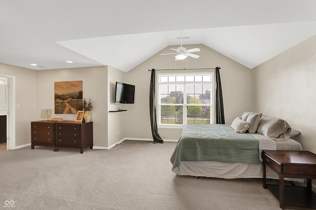 10587 Proposal Pointe Way, Fishers, IN 46040 - carpeted bedroom featuring vaulted ceiling, ceiling fan, and recessed lighting