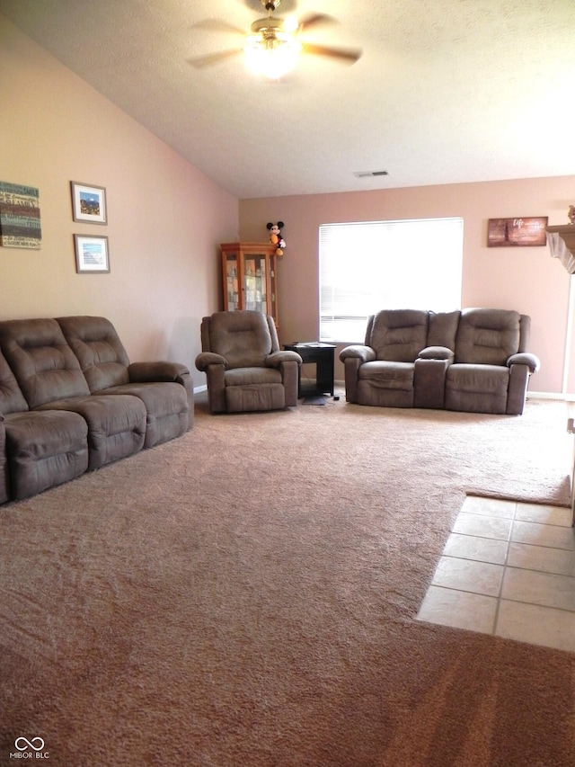 10178 Cornith Way, Avon, IN 46123 - carpeted living area with a ceiling fan and vaulted ceiling