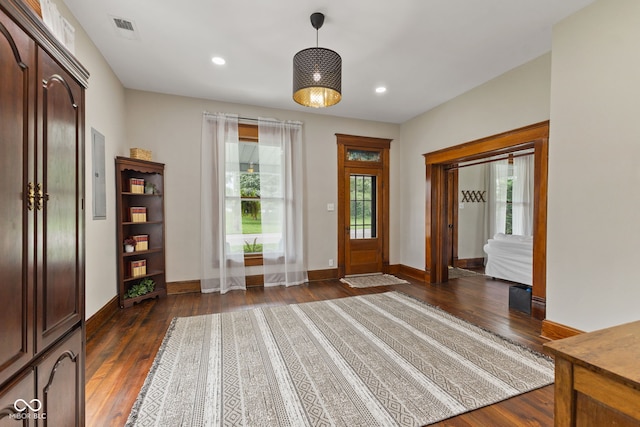 211 N County Line Rd, In, IN 47272 - entryway featuring wood finished floors, recessed lighting, and electric panel