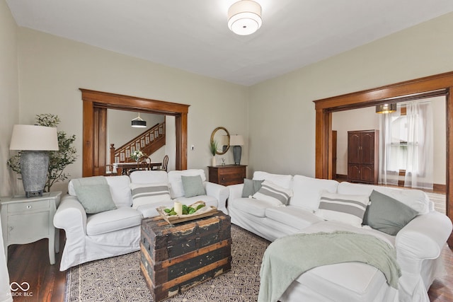211 N County Line Rd, In, IN 47272 - living area with stairs and wood finished floors