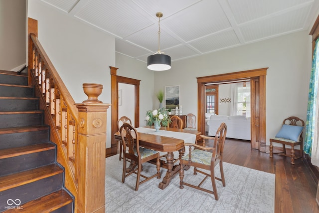 211 N County Line Rd, In, IN 47272 - dining area with stairway and dark wood-type flooring