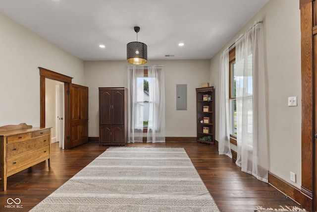 211 N County Line Rd, In, IN 47272 - entryway with electric panel, dark wood-style floors, and recessed lighting