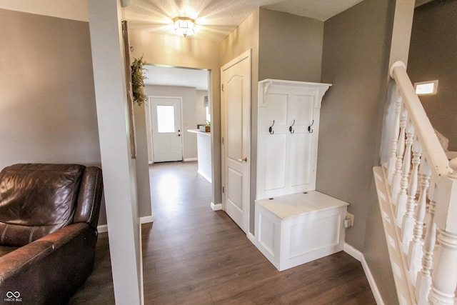 7710 Samuel Dr, Indianapolis, IN 46259 - mudroom featuring dark wood-type flooring and baseboards