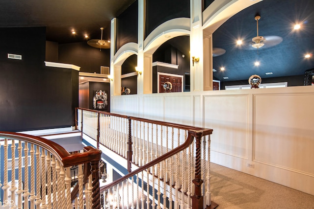 3306 Mullinix Rd, Greenwood, IN 46143 - hall with carpet floors, recessed lighting, and an upstairs landing