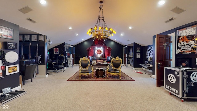3306 Mullinix Rd, Greenwood, IN 46143 - carpeted dining space featuring vaulted ceiling and recessed lighting