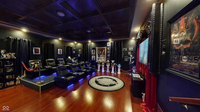 3306 Mullinix Rd, Greenwood, IN 46143 - home theater room with wood finished floors and coffered ceiling