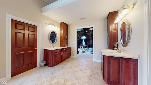 3306 Mullinix Rd, Greenwood, IN 46143 - full bathroom featuring two vanities and tile patterned flooring