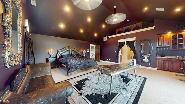 3306 Mullinix Rd, Greenwood, IN 46143 - bedroom featuring light carpet, high vaulted ceiling, and a spacious closet