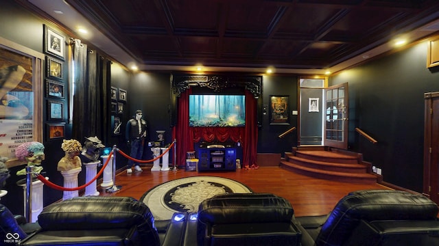 3306 Mullinix Rd, Greenwood, IN 46143 - home theater featuring wood finished floors and crown molding