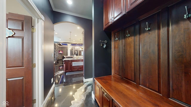 3306 Mullinix Rd, Greenwood, IN 46143 - mudroom with arched walkways, ornamental molding, and recessed lighting
