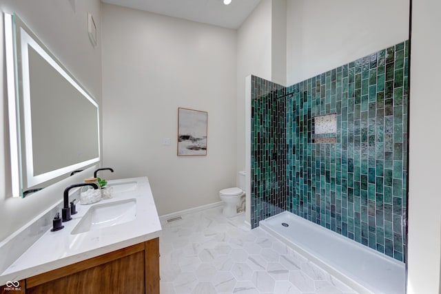 8178 Foxchase Cir, Indianapolis, IN 46256 - bathroom with double vanity, tile patterned flooring, and tiled shower