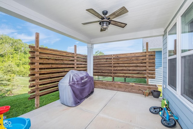 12634 Mustard Seed Ct, Fishers, IN 46038 - view of patio featuring a ceiling fan and a grill