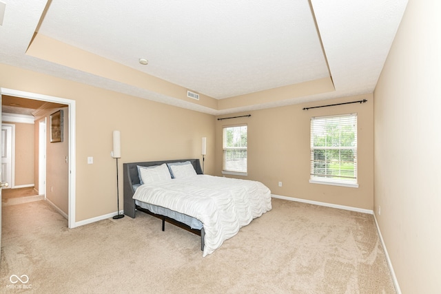 13700 Stanford Dr, Carmel, IN 46074 - bedroom featuring a tray ceiling and light colored carpet