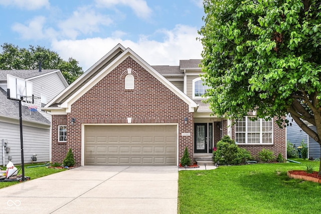 13700 Stanford Dr, Carmel, IN 46074 - view of front of property with brick siding, concrete driveway, a front lawn, and an attached garage