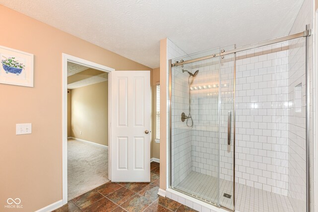 13700 Stanford Dr, Carmel, IN 46074 - bathroom with a shower stall and a textured ceiling