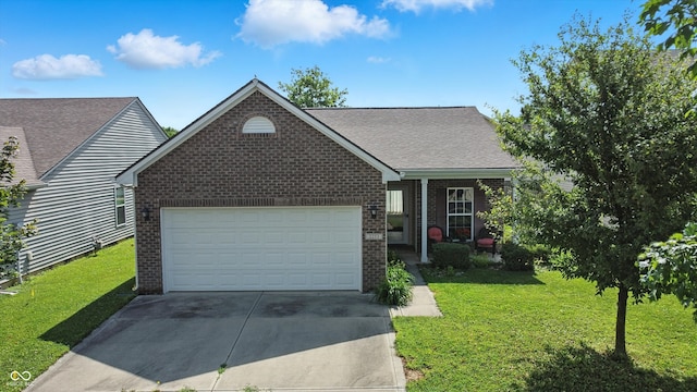 2253 Bridlewood Dr, Franklin, IN 46131 - view of front of house featuring brick siding, concrete driveway, an attached garage, a front lawn, and a shingled roof