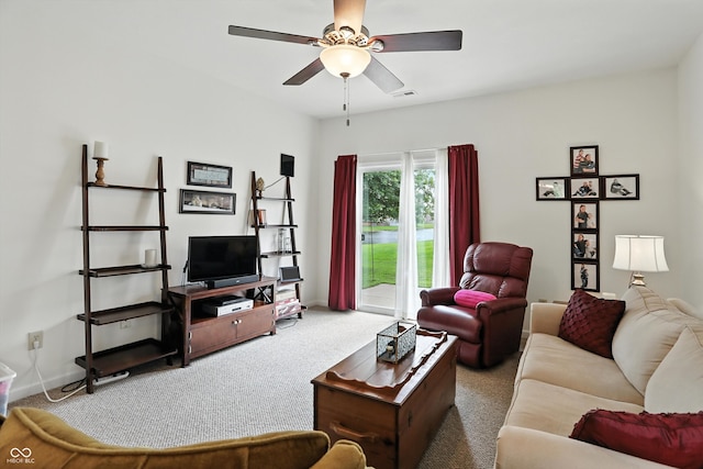 2253 Bridlewood Dr, Franklin, IN 46131 - carpeted living area with ceiling fan