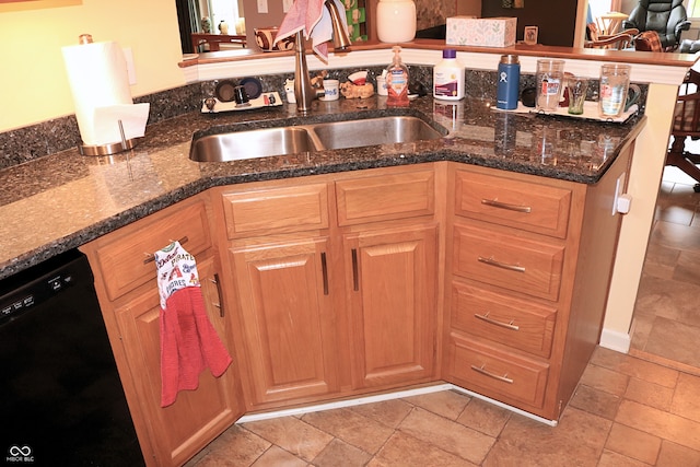 650 S Eagles Way, Crawfordsville, IN 47933 - kitchen featuring black dishwasher, stone tile floors, and dark stone countertops
