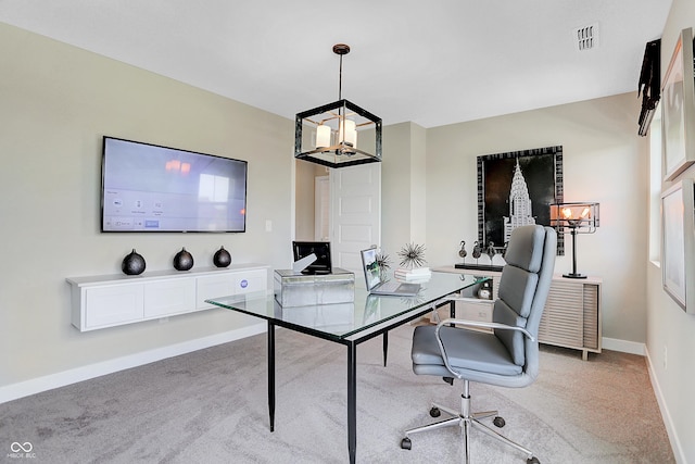 3610 Duncan Ct, Whitestown, IN 46075 - home office featuring carpet flooring and a chandelier