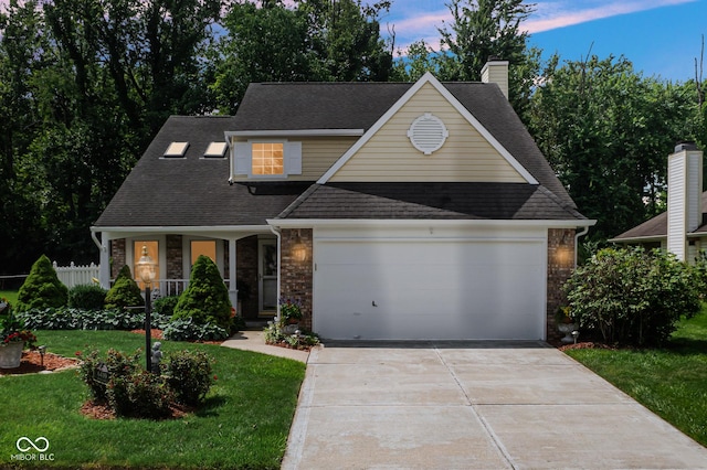 6439 Bower Dr, Indianapolis, IN 46241 - traditional home with driveway, an attached garage, roof with shingles, and a chimney