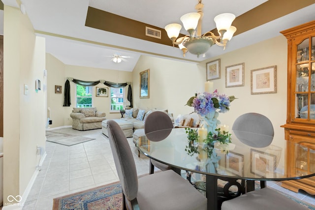 6439 Bower Dr, Indianapolis, IN 46241 - dining space with light tile patterned floors, a chandelier, and ceiling fan