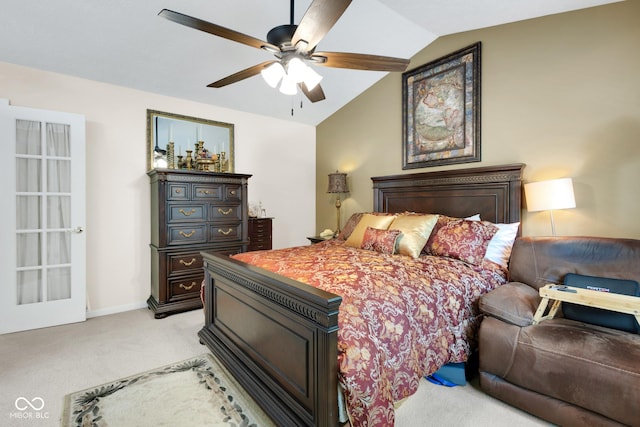 6439 Bower Dr, Indianapolis, IN 46241 - bedroom featuring light colored carpet, lofted ceiling, and ceiling fan
