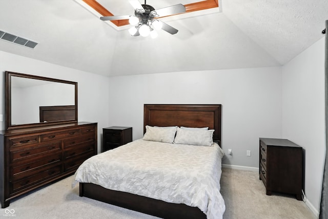 8030 5 Points Rd, Indianapolis, IN 46259 - bedroom featuring light carpet, lofted ceiling, and a ceiling fan